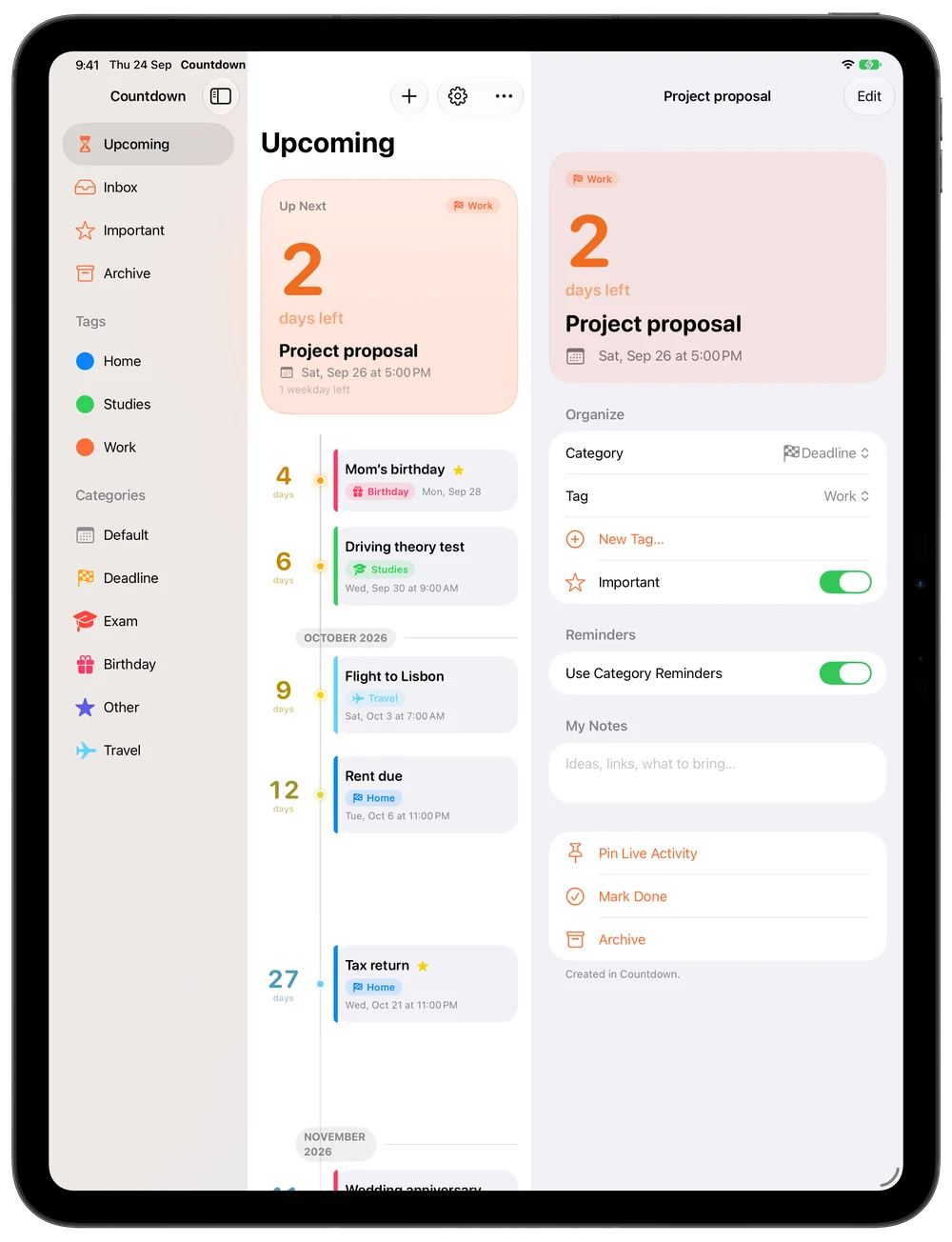 iPad with sidebar and inspector